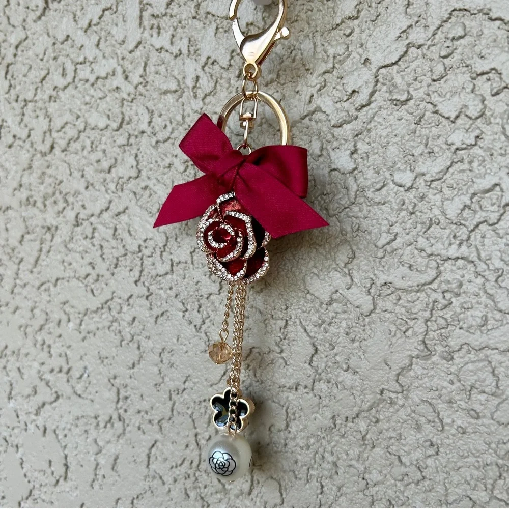 Luxe Burgundy Floral Keychain/Bag Charm